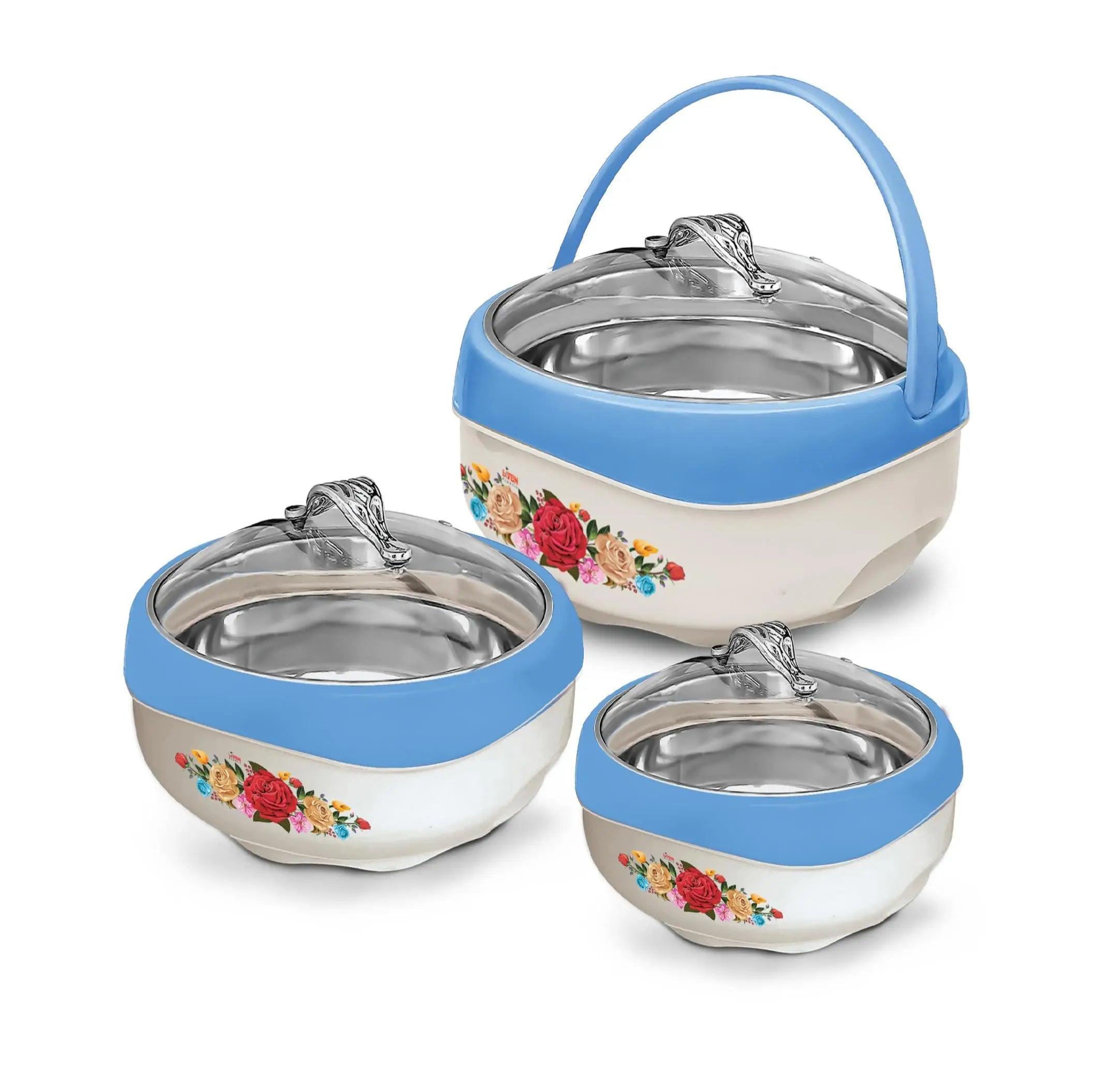 Livon Plastic Winner Glass Top Casseroles 3 Pcs Insulated Hotpot Set