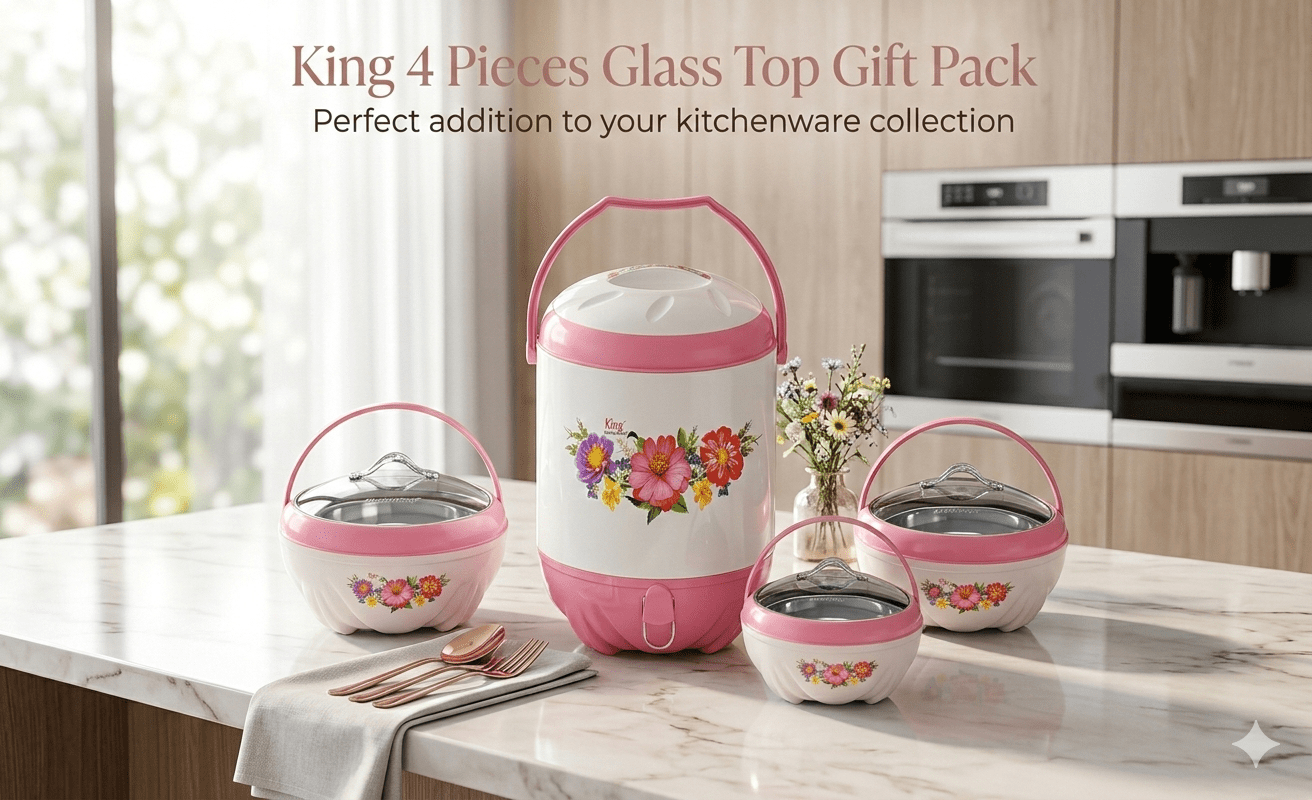King 4 Pieces Glass Top Gift Pack Livon Plastic
