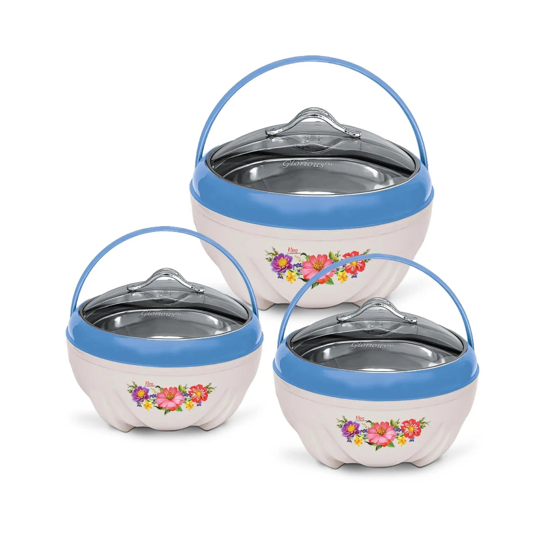 King Glass Top Casseroles 3 Pcs Set - My Store